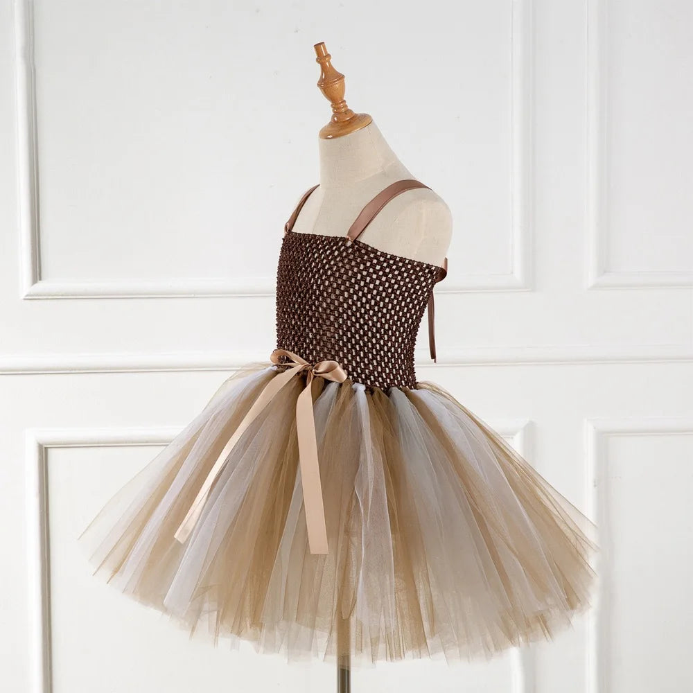 Brown Animal Girl Tutu Dress Lion Children Halloween Costume for Girls