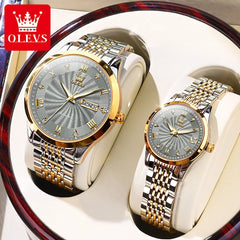 OLEVS Brand Couple Luxury Automatic Watches Men and Women Stainless Steel Waterproof Mechanical Wristwatches