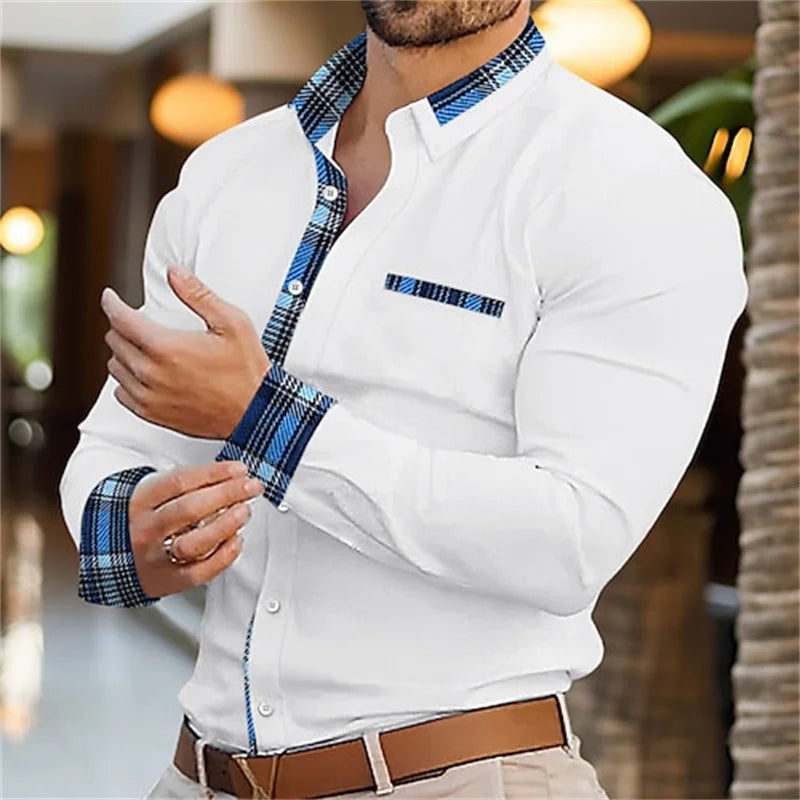 Classic business men's shirt casual breathable solid color long sleeved shirt daily street fashion wearing men's top