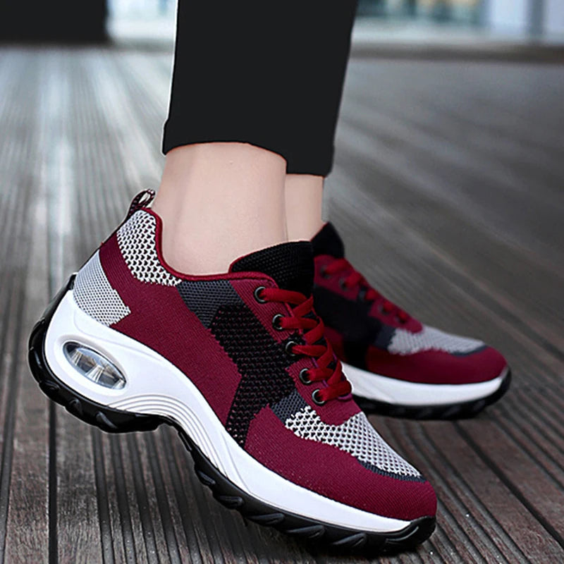 Walking Shoes Spring Autumn Casual Sport Shoes Lightweight Air Cushion Running Shoes Soft Mesh Breathable Woman Rock Shoes