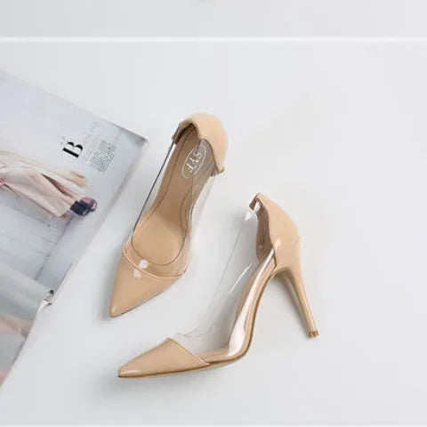 Comemore New Women Pumps PVC Transparent Elegant High Heels Sexy Pointed Toe Party Luxury Shoes