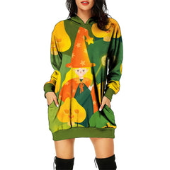 Women's Autumn And Winter Hooded Sweatshirt Dress Halloween Print Dress