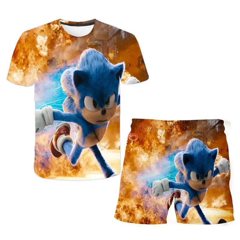 T Shirt suit Summer boys and girls sonic 3d Print Children Short-sleeved T-shirts Pattern suit