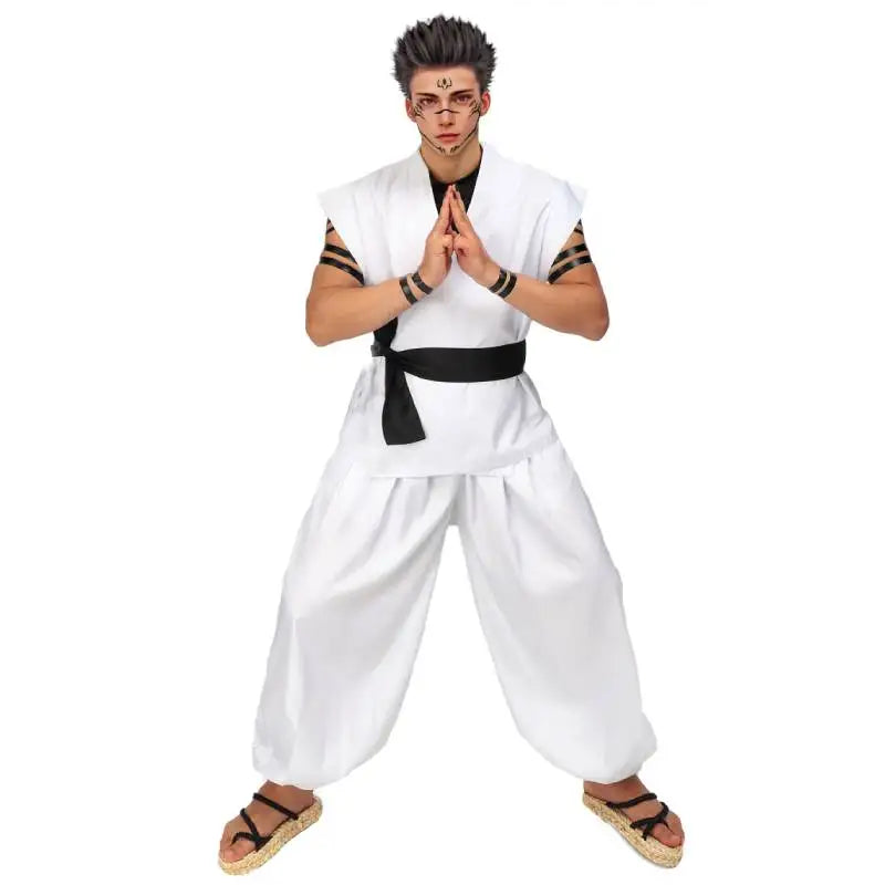 WENAM Men's Cosplay Costume White Kung Fu Suit with Tattoo Stickers for Halloween Comic Con Outfits