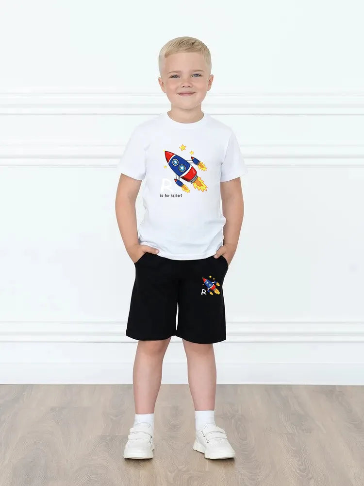 Summer Boy Clothing Sets Children Funny Shark Short Sleeve T-Shirts Half Pants with Pocket 2Pcs Kids Clothes