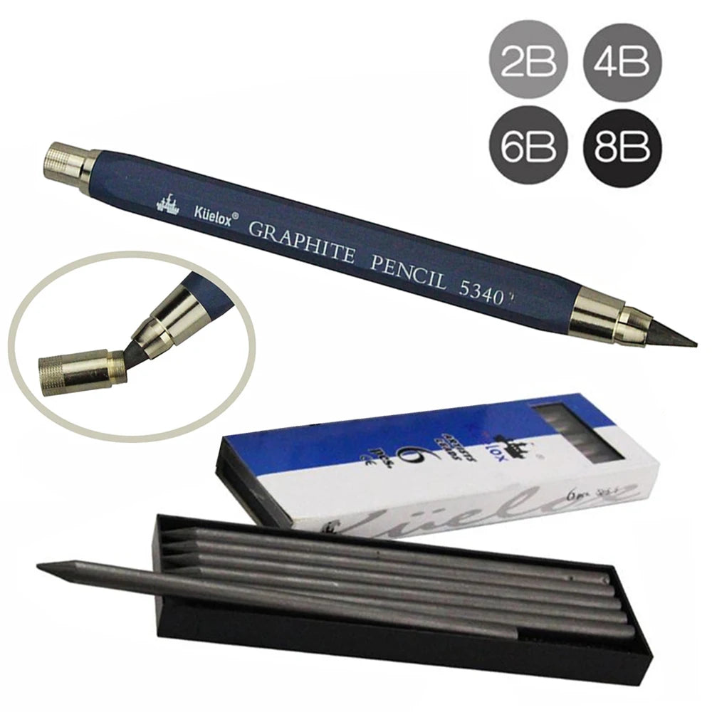 2B 4B 6B 8B HQ Alloy Metal Art Drawing Pencil 5.6mm Lead Students Painting Graffiti Mechanical Pencil