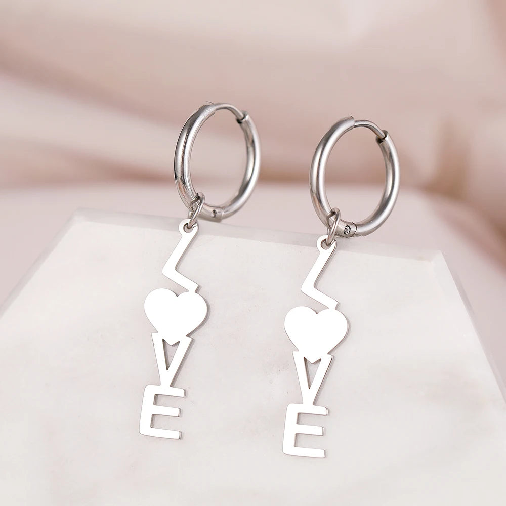 Stainless Steel Earrings Trend Letter Heart Letter Love Pendants