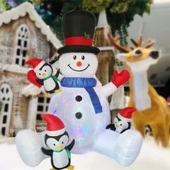 Inflatable Christmas Snowman With Penguins Built-in LED Lights Outdoor Courtyard Decoration