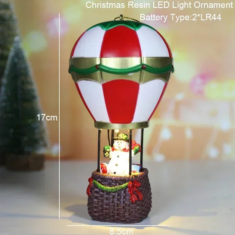 Christmas Snowman Glowing Ornament Christmas LED Houses Claus Pine Needles Snow Resin Santa View Gift Toy Desk Living Room Decor