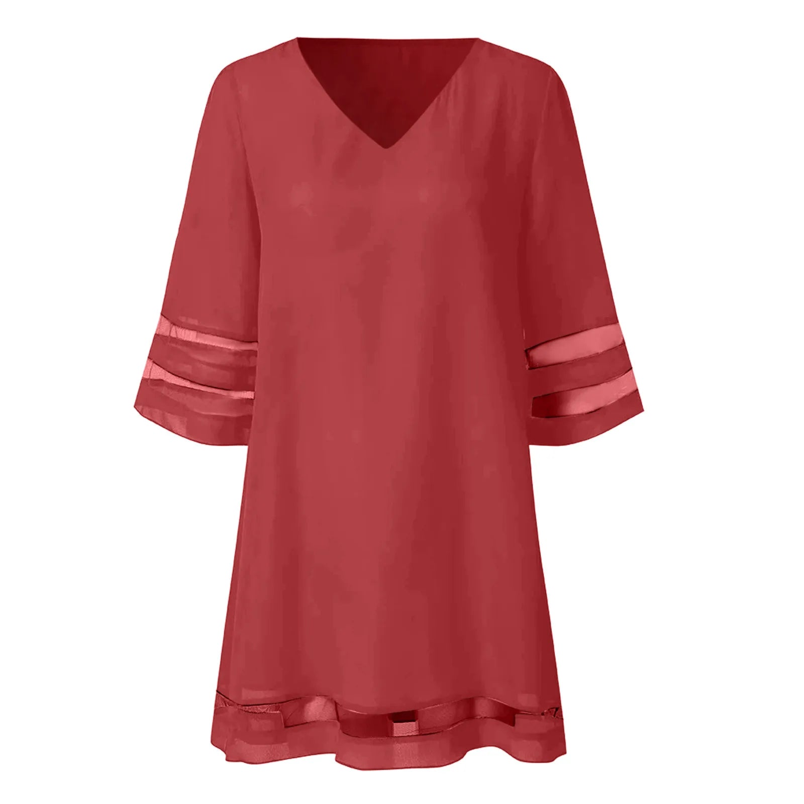 Women's Summer Mini Dress V-neck Three Quarter Sleeve Casual Loose Beach Dresses