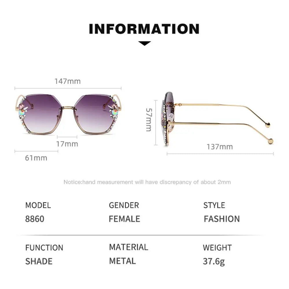 Women's Sunglasses Luxury Brand Designer Vintage Rimless Rhinestone