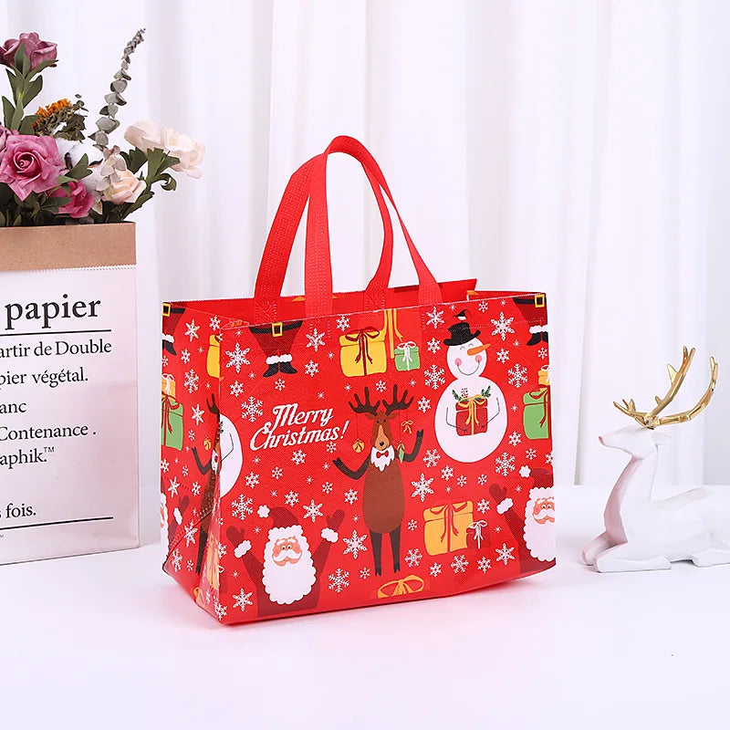 Christmas Tote Bags with Handles Xmas Non-Woven Gifts Bags Santa Snowman Treat Bags Navidad Party Decorations Natal Noel