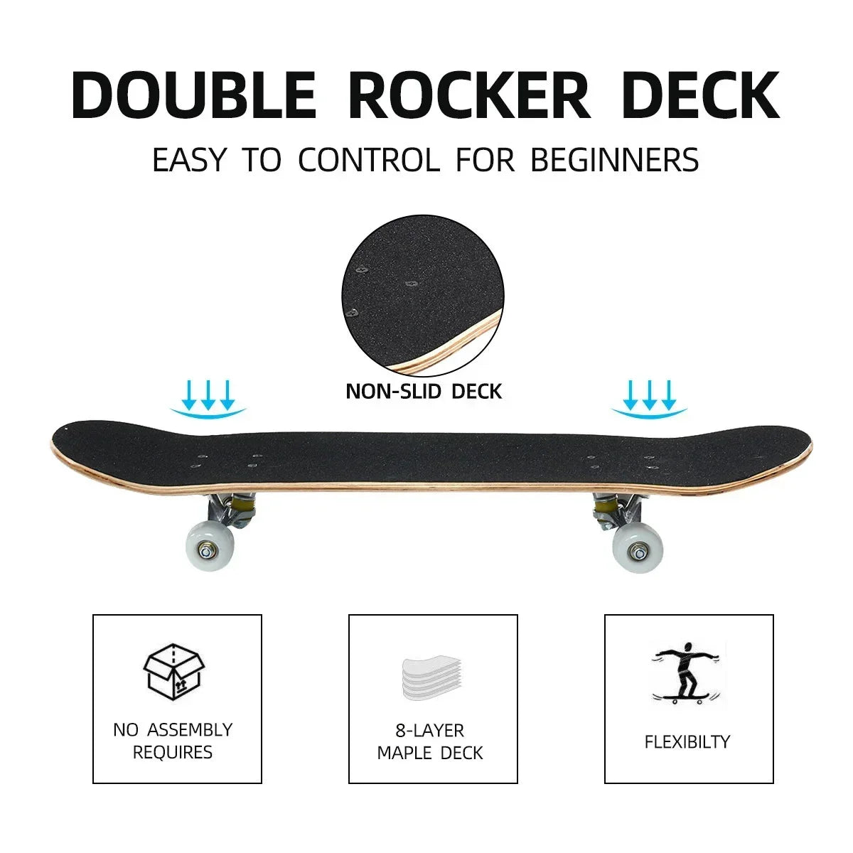 31" 4 Wheels Wood Skateboard Kids Trick Double Rocker Kick Concave Complete Skate Board Mini Cruiser Longboard Scooter