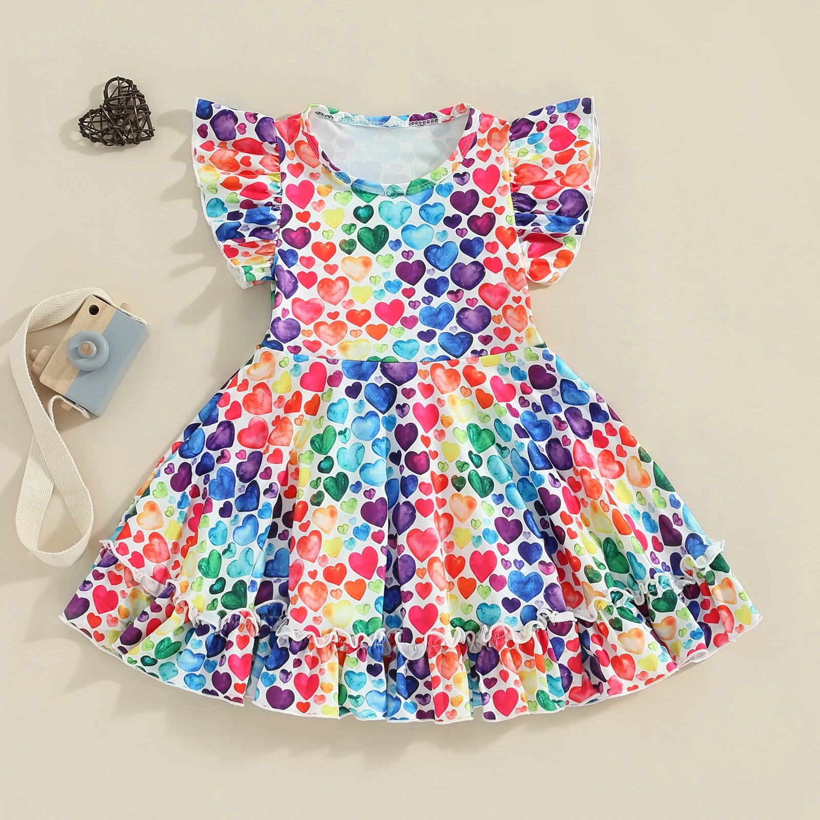 Kids Girl’s Valentine's Day Dress Short Sleeve Crew Neck Heart Print Summer A-Line Princess Dress