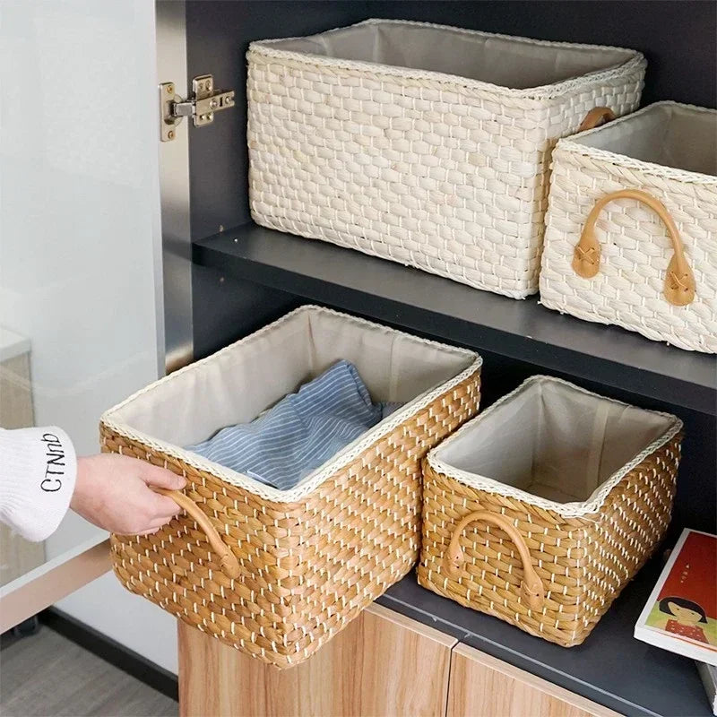 Woven Rattan Storage Basket Clothes Organizer