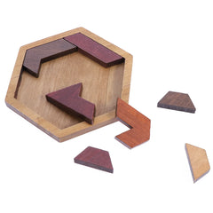 Hexagon Tangram Jigsaw Puzzle Wooden Blocks Puzzle Brain Teasers Intelligence Russian Blocks Game STEM Toys