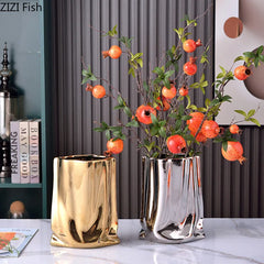 Gold Plated Potted Plants Desk Decoration Flowers Pots Decorative Flower Arrangement Floral Vases