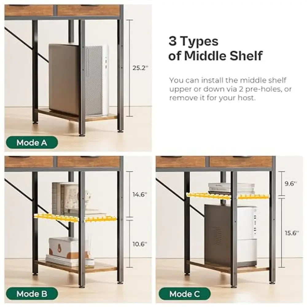 Multi-Functional Corner Desk with 6 Drawers Shelves Reversible Storage Workstation