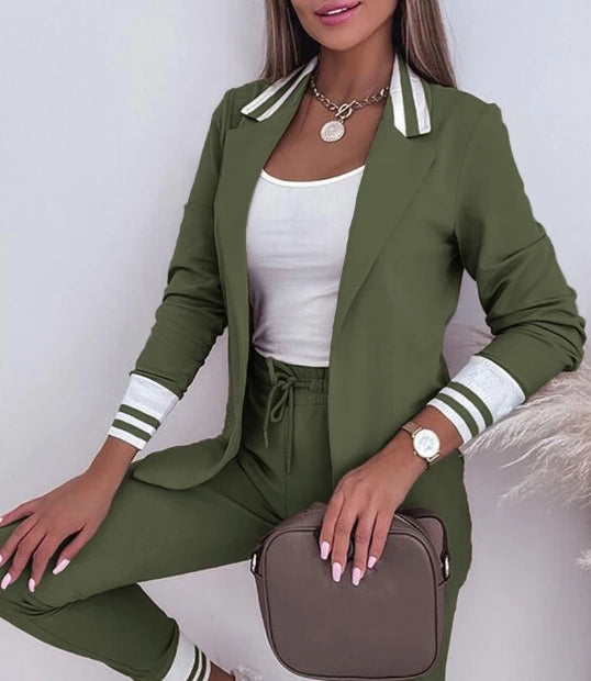 Women's Spring Double Breasted Blazer Office Pantsuit