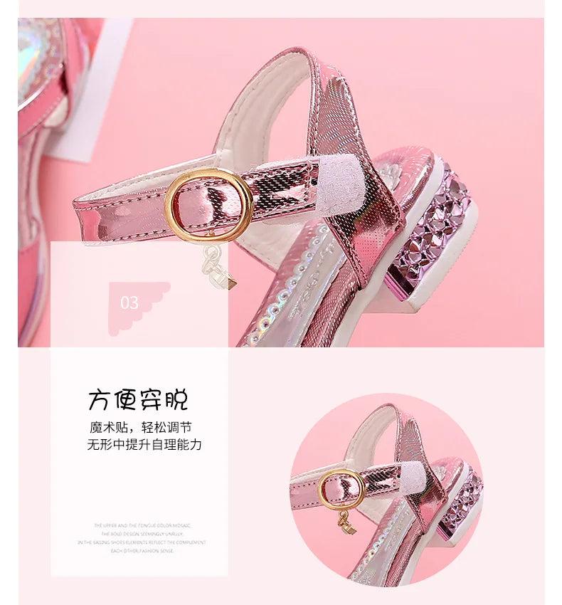 Girls' sandals  summer new girls students show shoes rhinestone bow Children's Princess Shoes