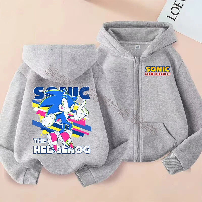 New Sonics Kids Zip-up Hoodies Boys Anime Hoodie Cartoon Characters Printed Coat Winter Warm Jacket Autumn Children Clothing