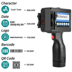 12.7/25.4mm Handheld Inkjet Printer Gun QR Barcode Batch Date Number Logo Expiry Date Coding Machine Non-encrypted 25 Languages