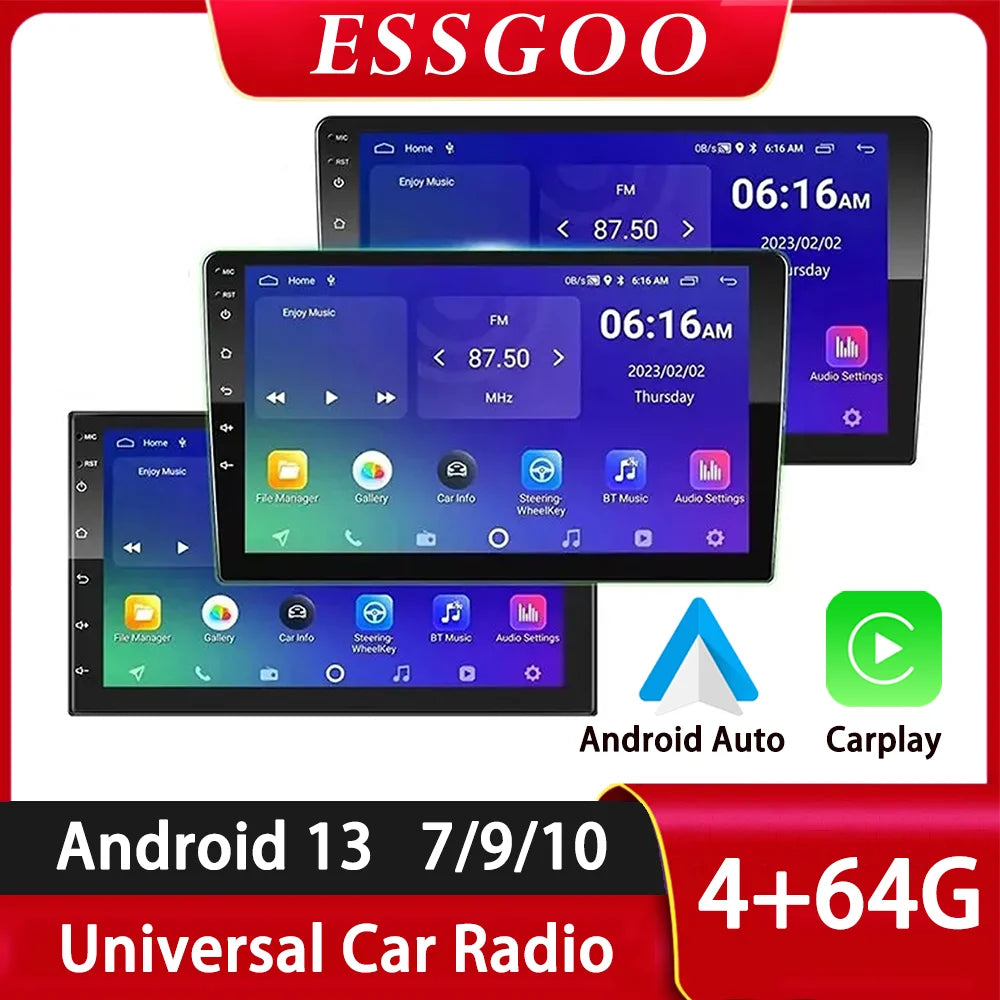 ESSGOO Car Radio 2 Din 7"/9"/10" Carplay Auto Android 13 Mp5 Universal WIFI GPS Car Radio Multimedia Video Player FM Car Stereo