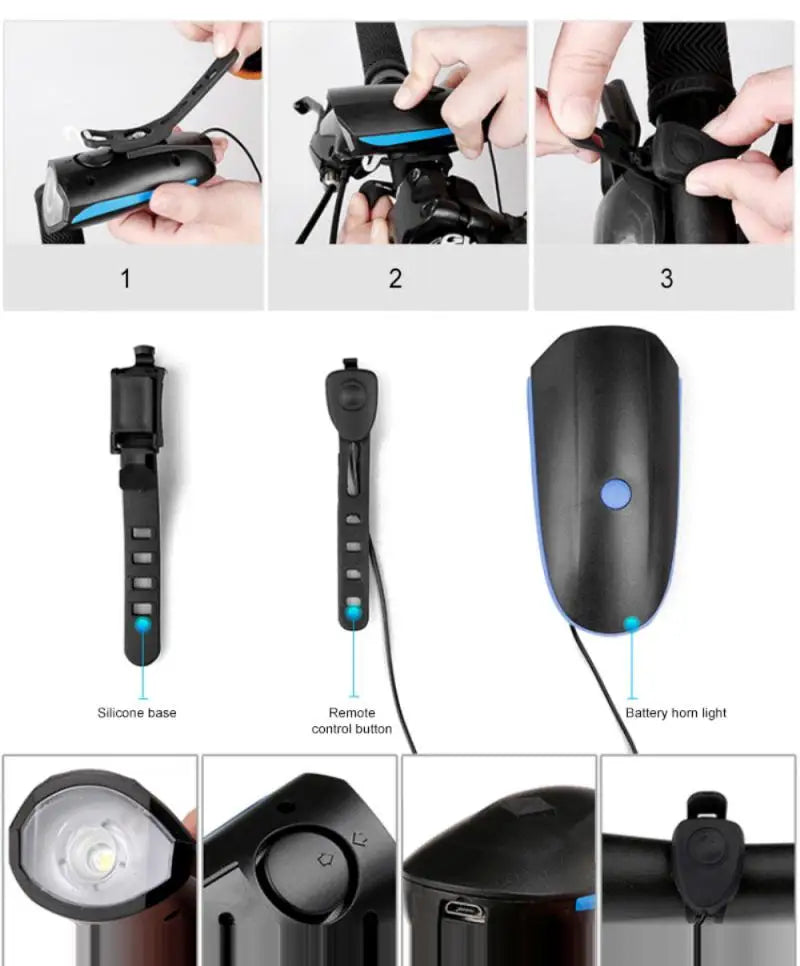 3 Modes Bicycle Front Light With Super Loud Bell Horn USB Rechargeable Headlight Cycling Flashlight