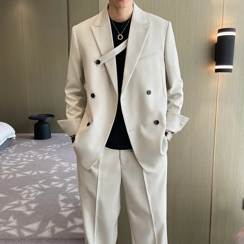 Casual Suits Blazer Wide Leg Pant Male Wedding