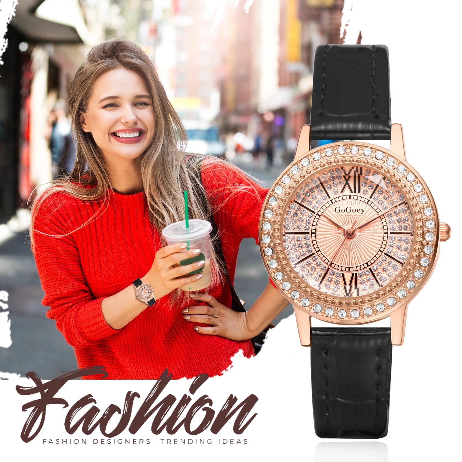 Diamond Leather Women's Watch Premium PU Smooth Strap Quartz Delicate Women's Watch for Valentine's Day Gift