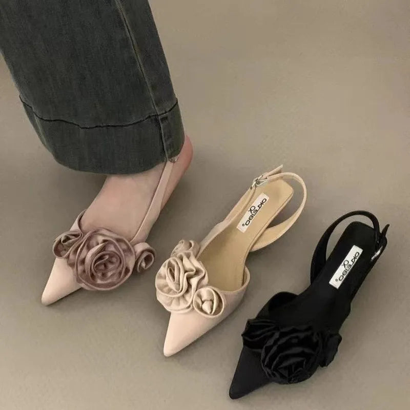 Women Sandal Fashion Flower Ladies Elegant Dress Slingback Shoes