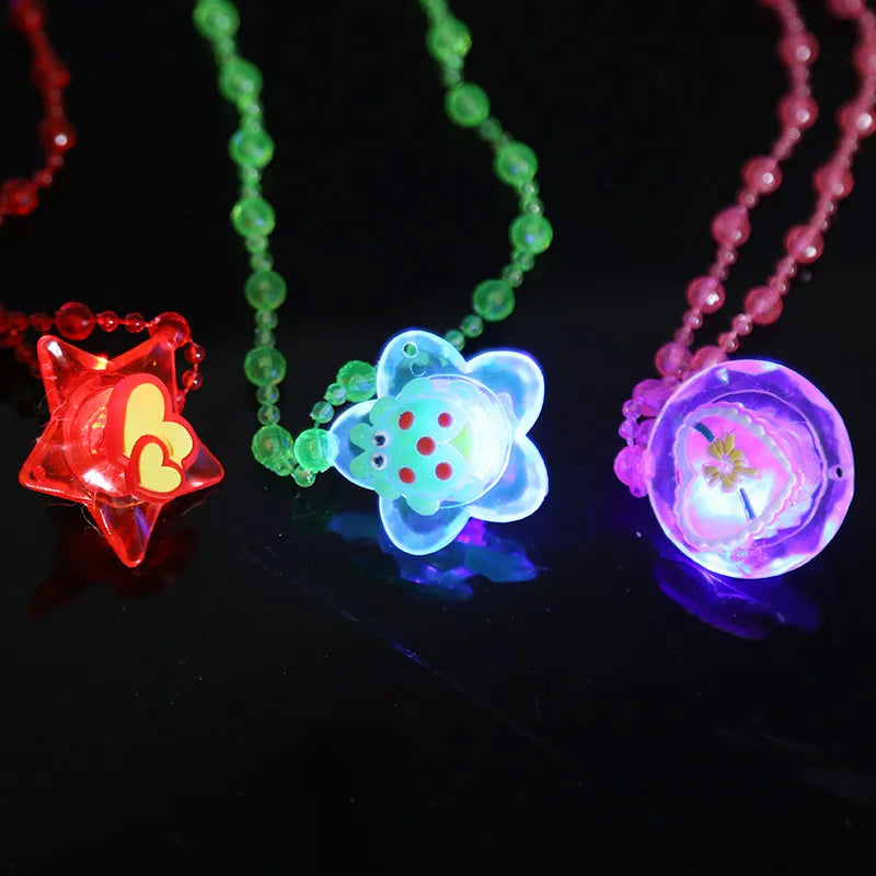 Children's Luminous Necklace Led Glitter Acrylic Bead Pendant Toy Girl Birthday Party Props Pendant Necklace Gift