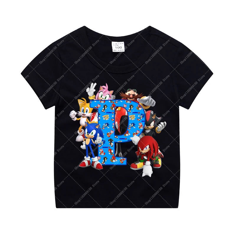 Sonics Boy Short Sleeve T-shirt Summer Casual Cotton Tops Children Anime Cute Tee Kids Cartoon Printed Clothing Fashion Clothes