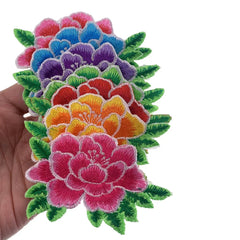 Peony Flower Embroidery Patches for Women's Clothing Iron on Patch DIY Sewing Fabric Apparel Accessories