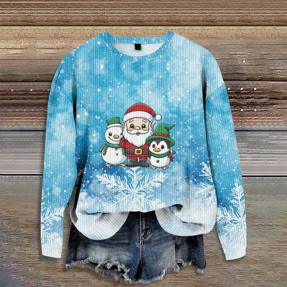 Cute Christmas Cartoon Sweatshirt Fashion New Year Women Crew Neck Hoodie Holiday Gift Casual Anime Pullovers Winter Streetwear