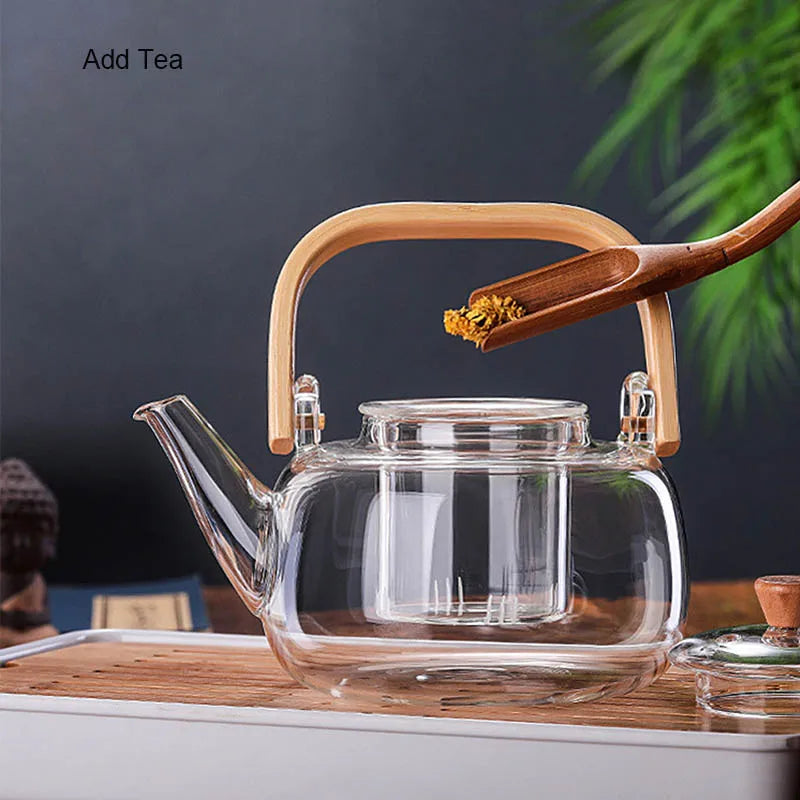 Handle Glass Tea pot Heat-Resistant Teapot Flower Tea Kettle