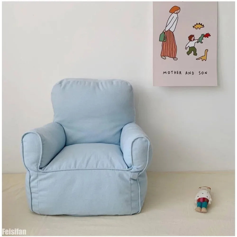 Children's Single Sofa Plaid Solid Canvas Mini Colorful Sofa Chair Kindergarten Complete Sofa with Backrest Seat