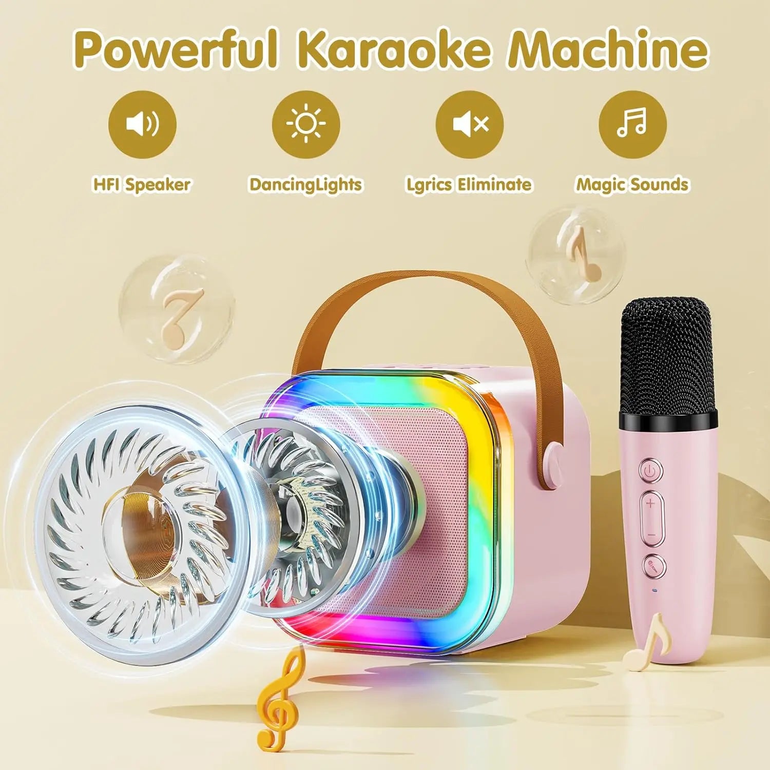 GAMINJA Mini Karaoke Machine With Wireless Microphone Suitable For Children And Adults