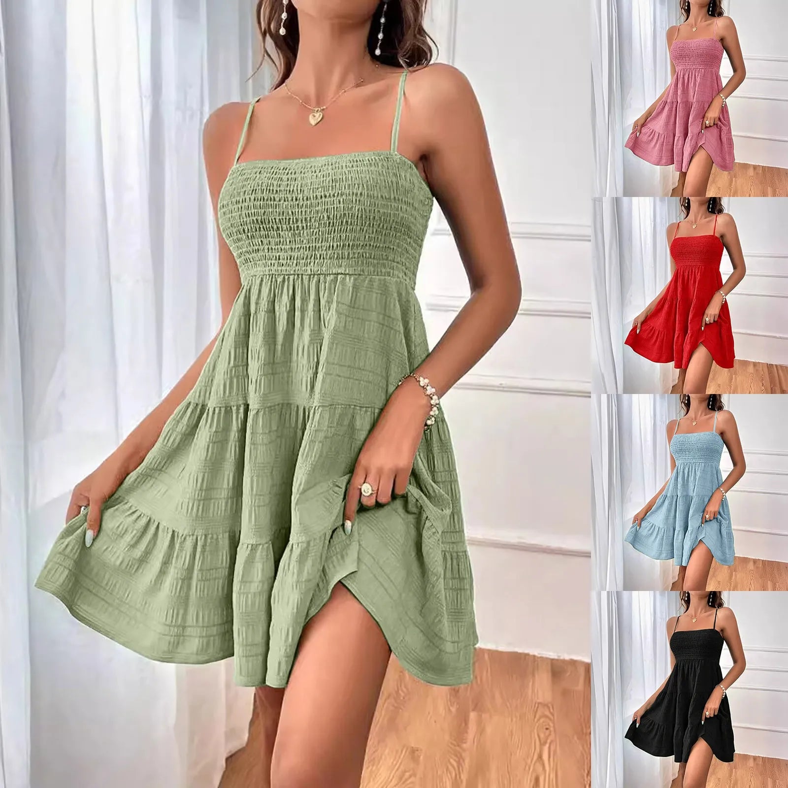 Women's Elegant Boho Short Dress Sleeveless Backless Ruffle Hem Mini Dress