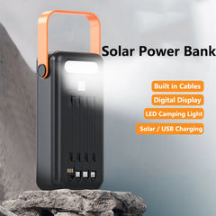 50000mAh Solar Power Bank Built in Cable Portable Charger External Battery Pack Powerbank 50000 For iPhone Xiaomi Samsung Huawei