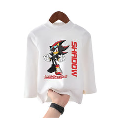 Sonics Print Long Sleevese Pure Color Women T-shirt Top Cotton Casual Cute Cartoon Anime Sweat Absorbent Breathable Shirt Kids