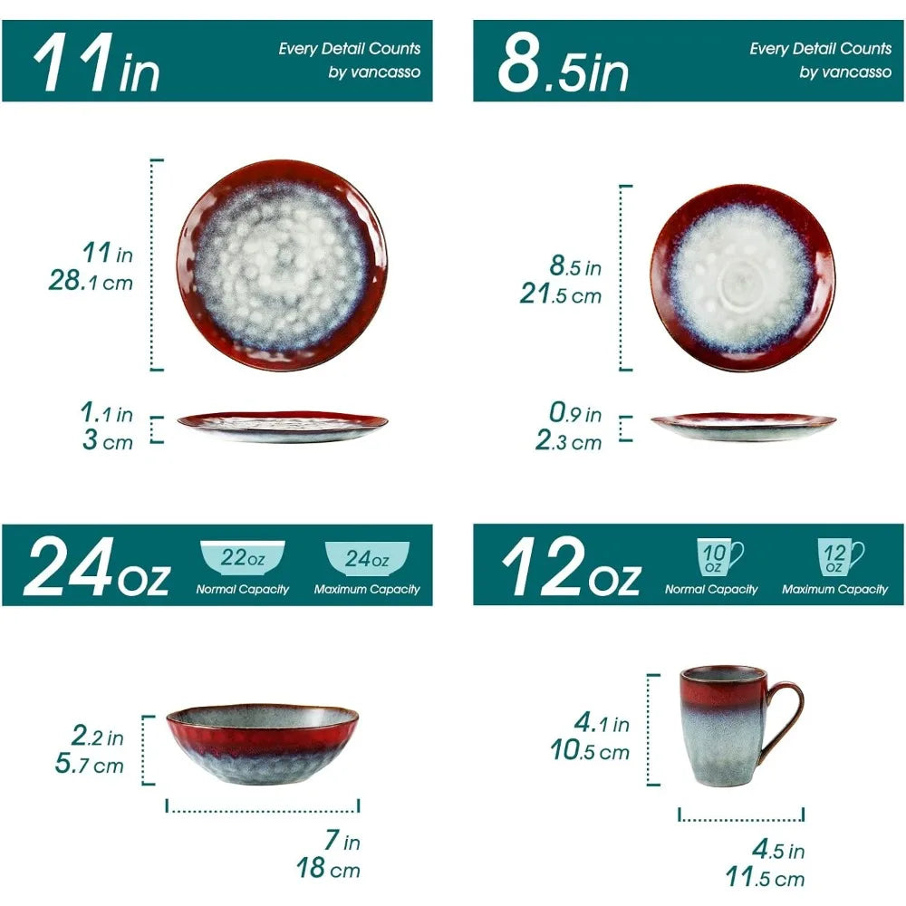 Dinnerware Set, Reactive Change Glaze Dinner Set, Plates and Bowls Set, Perfect Gift Choice, Safe To Use