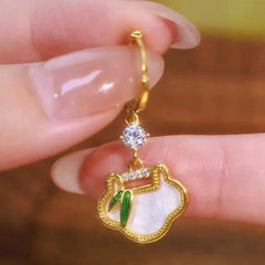 New Golden Peace Lock Zircon Pendant Earrings for Women