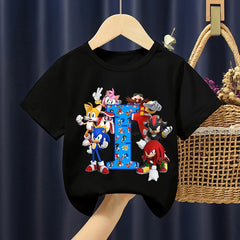 Sonics Boy Short Sleeve T-shirt Summer Casual Cotton Tops Children Anime Cute Tee Kids Cartoon Printed Clothing Fashion Clothes