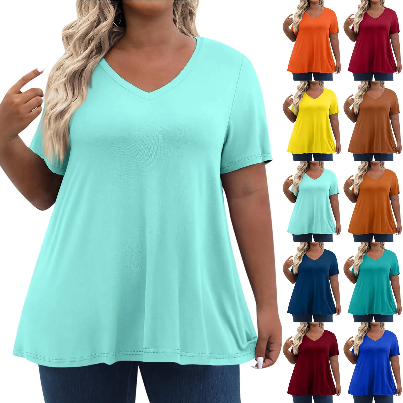 Plus Size Women's T-shirt Fashion Solid Short Sleeve Tee Loose Casual Female Clothing