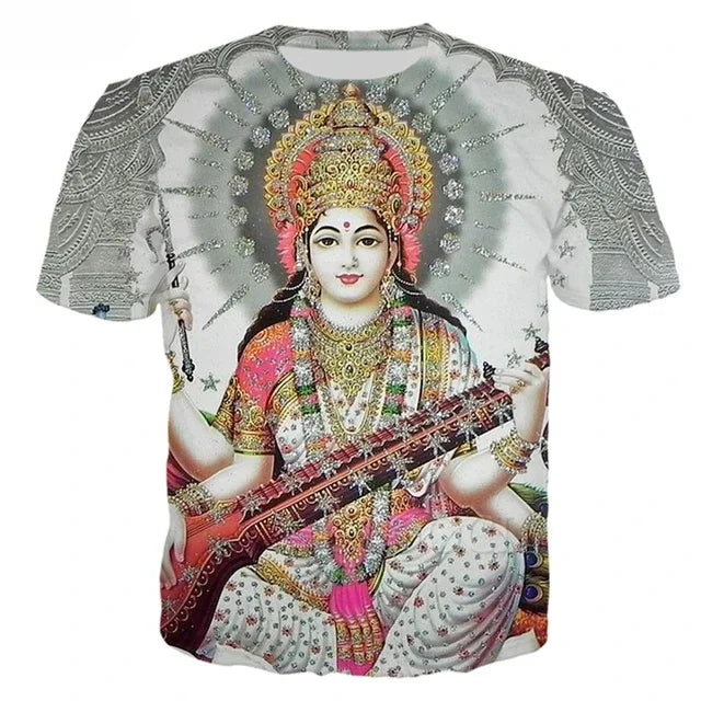 Summer Fashion New Indian Shiva Graphic 3D T-Shirt Men'S Trend Casual Personality Print Oversized O-Neck Short Sleeve Tee Shirts