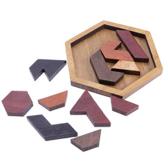 Hexagon Tangram Jigsaw Puzzle Wooden Blocks Puzzle Brain Teasers Intelligence Russian Blocks Game STEM Toys