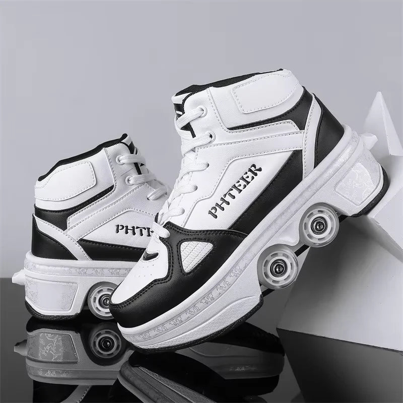 4-Wheel Skates Deform Roller Skate Shoes Professional Double Row Skates Youth Men Women Sneakers Parkour Deformation Shoes Gift