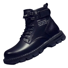 Winter Men's High Top Boots Trendy Black Motorcycle Boots