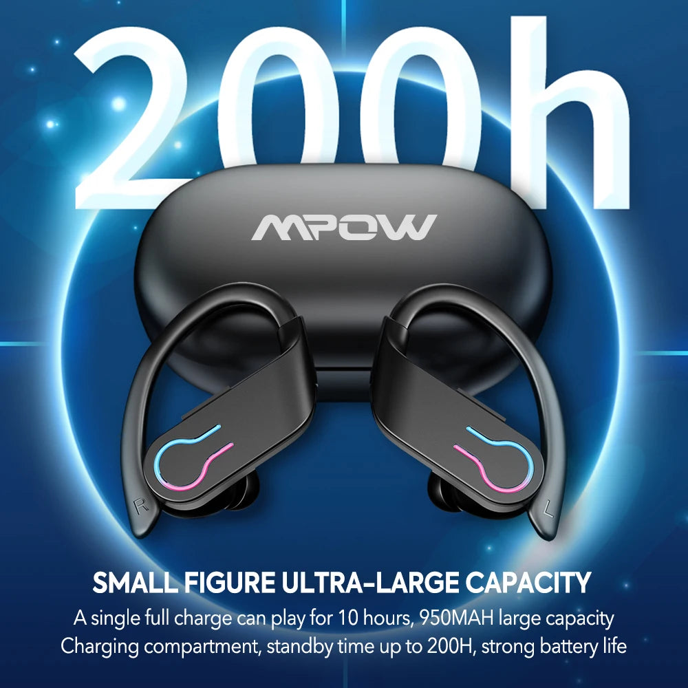 Mpow Q63 Bluetooth 5.3 Earphones Sports Headset Wireless In-Ear 200H Standby Time IPX7 Waterproof HiFi Stereo Gaming Earbuds